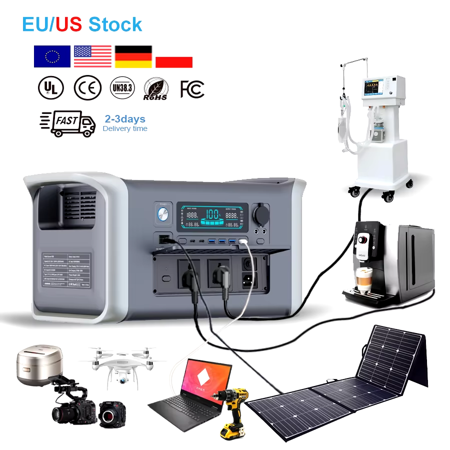 2024 New Portable Power Station Camping Lithium Battery 200W 300W 5000W 1200W 2400W Wireless DC AC Type-c Solar Generator