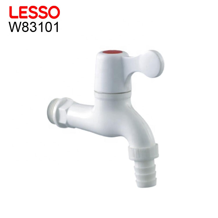 LESSO Factory wholesale Durable white bathroom kitchen tap single handle washing machine water tap pvc plastic faucet for sink