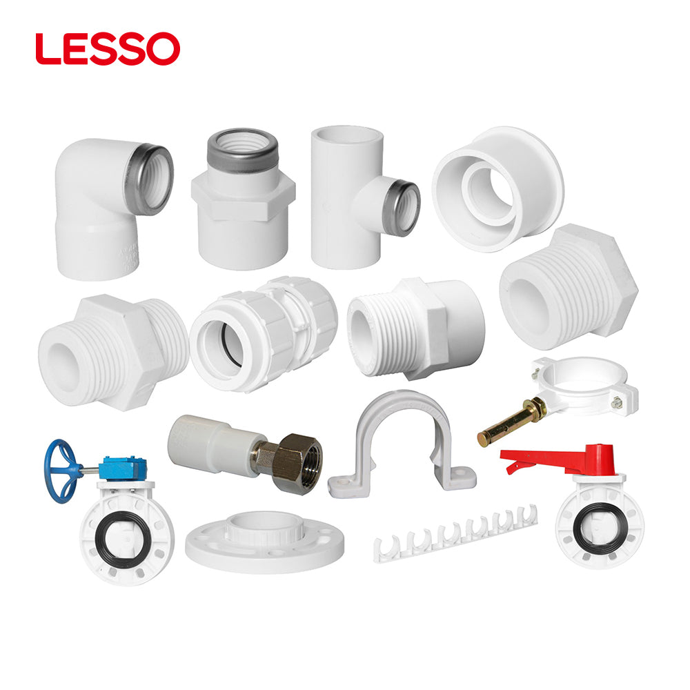 LESSO Wholesale sewage treatment long service life pvc pipe 4 inch and pvc fittings valves cross tee