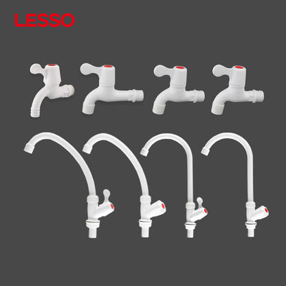 LESSO Factory wholesale Durable white bathroom kitchen tap single handle washing machine water tap pvc plastic faucet for sink