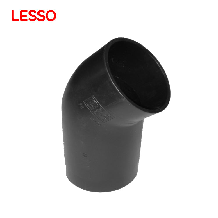 LESSO พลาสติกสีดำ ทนการกัดกร่อน ข้อต่อท่อ HDPE 75 90 110 มม. ข้อต่องอ 45 90 91.5 องศา 