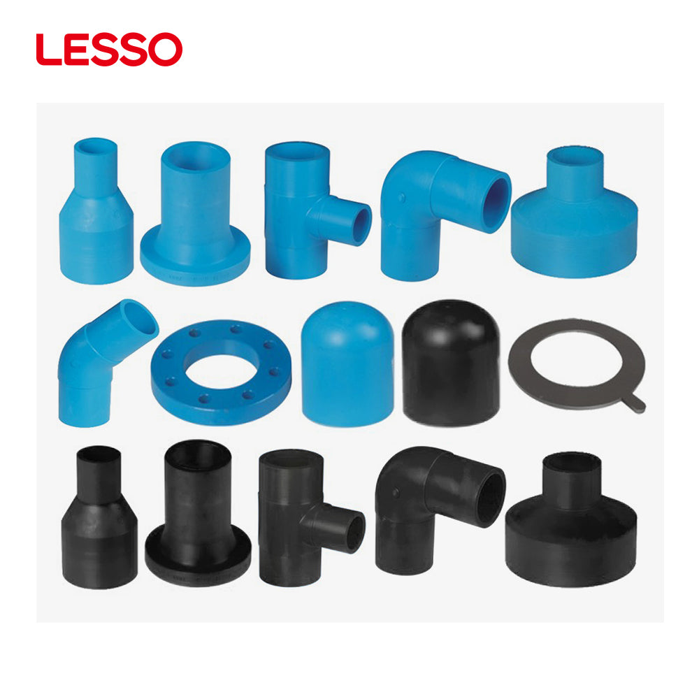 LESSO blue stub flange pipe clamp union pe pipe fitting 90 degree elbow cross rubber gasket