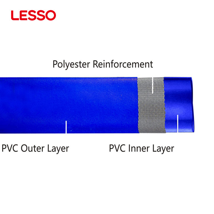 LESSO irigasi pertanian 20 50m 3.5 4 bar kualitas terbaik selang air PVC biru datar untuk pemompaan air