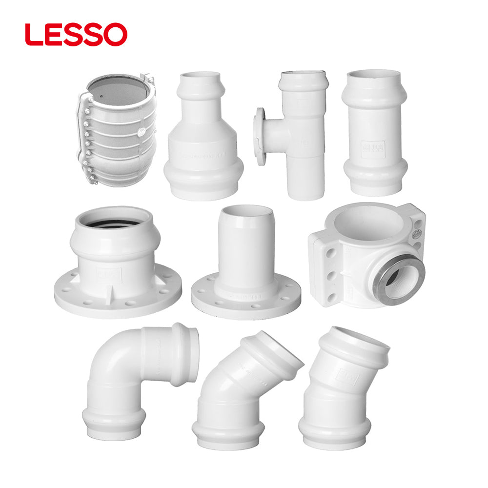 LESSO ข้อต่อยาง PVC-U ที่เป็นมิตรกับสิ่งแวดล้อม ข้อต่อข้อศอก ข้อต่อ PVC สีขาว ข้อต่อรีดิวเซอร์ ข้อต่อทีความดันสูง