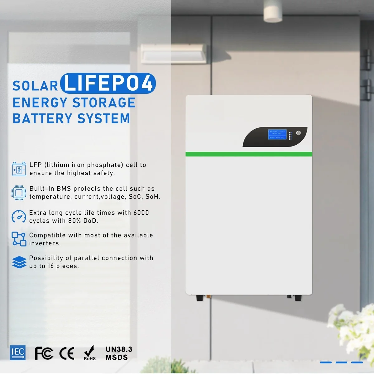 In Stock Energy 4500W 24V Hybrid Inverter Solar Lifepo4 Battery home-hold wall-mounted energy storage battery