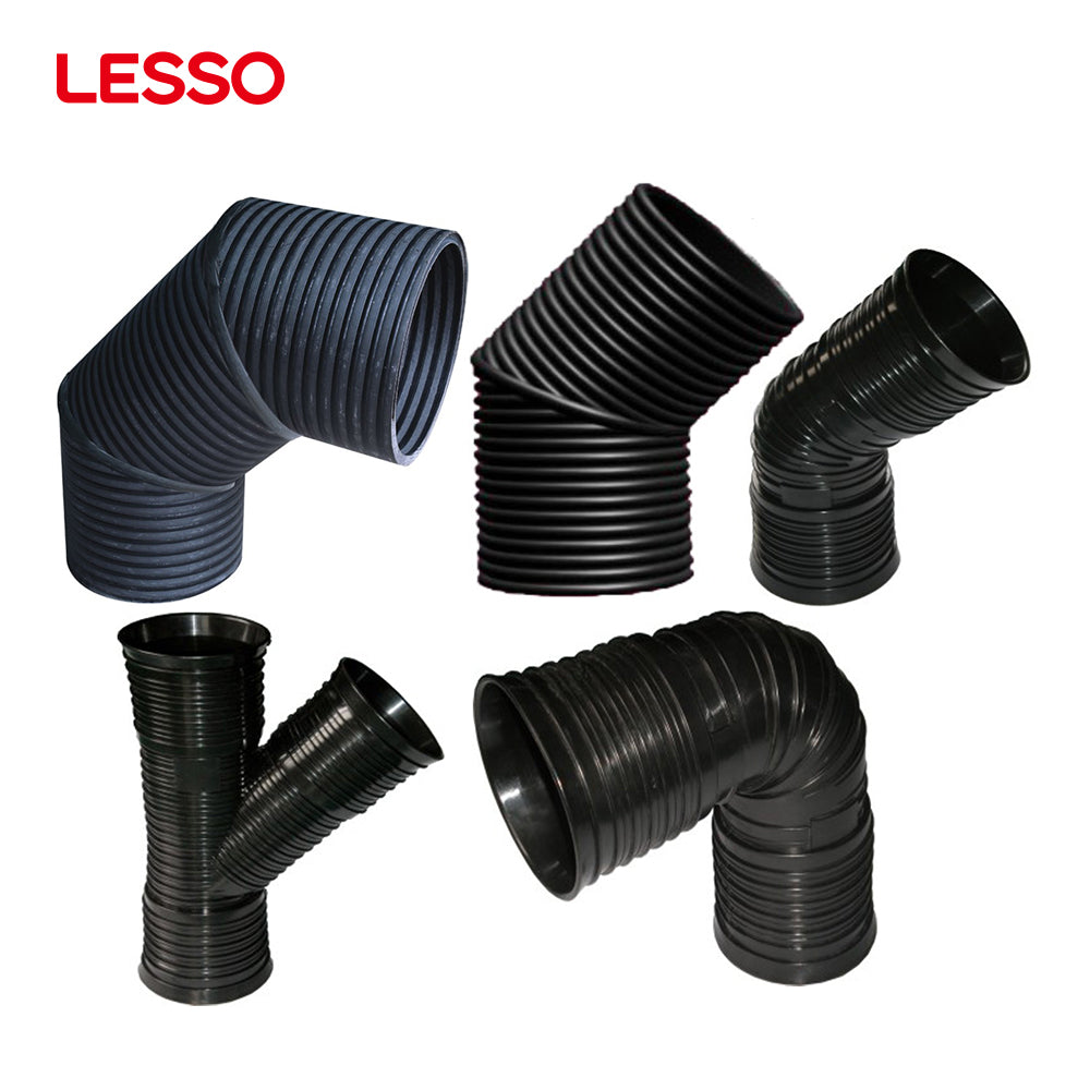 LESSO ท่อระบายน้ำสีดำ sn4 8 500 800mm ท่อพลาสติกลูกฟูกผนังคู่ hdpe สำหรับระบายขยะอุตสาหกรรม 