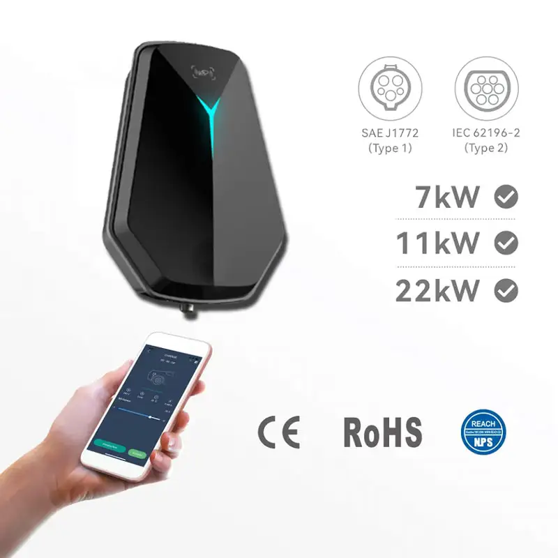 7KW AC Type2 Level2 Smart EV Wallbox Charger for Electric Car